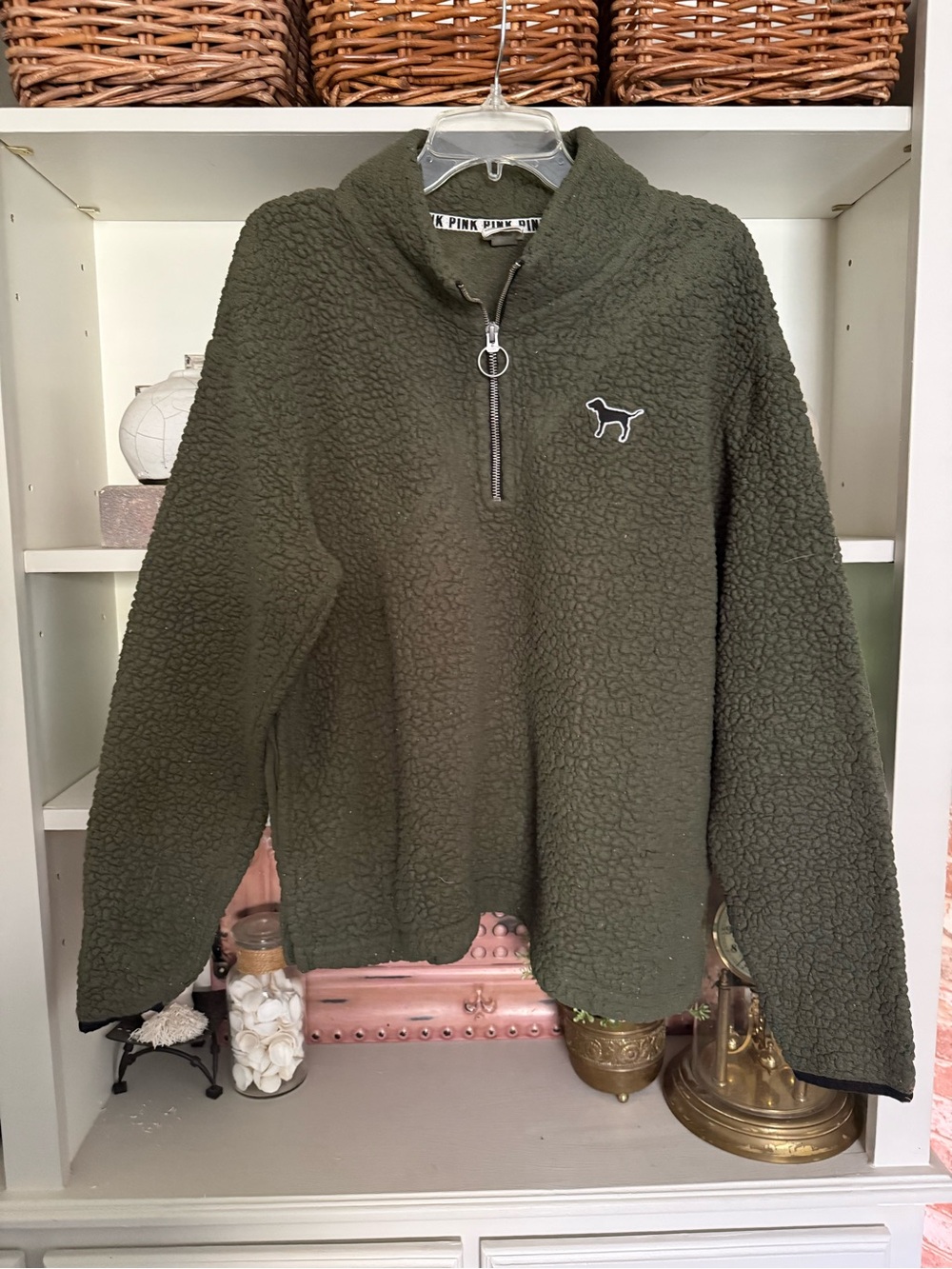 Victoria's Secret Olive Green Sherpa Quarter-Zip Pullover